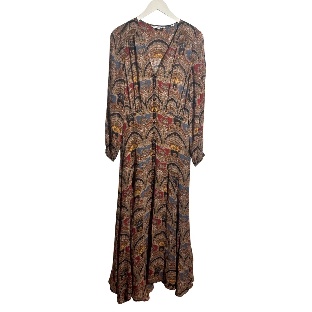 Veronica Beard Silk Paisley Maxi Dress V-Neck Button Front Size 6